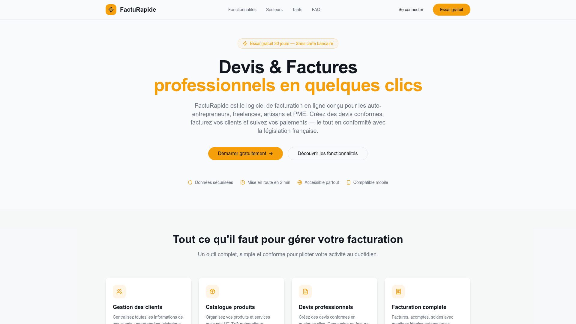 Aperçu du site Facturapide