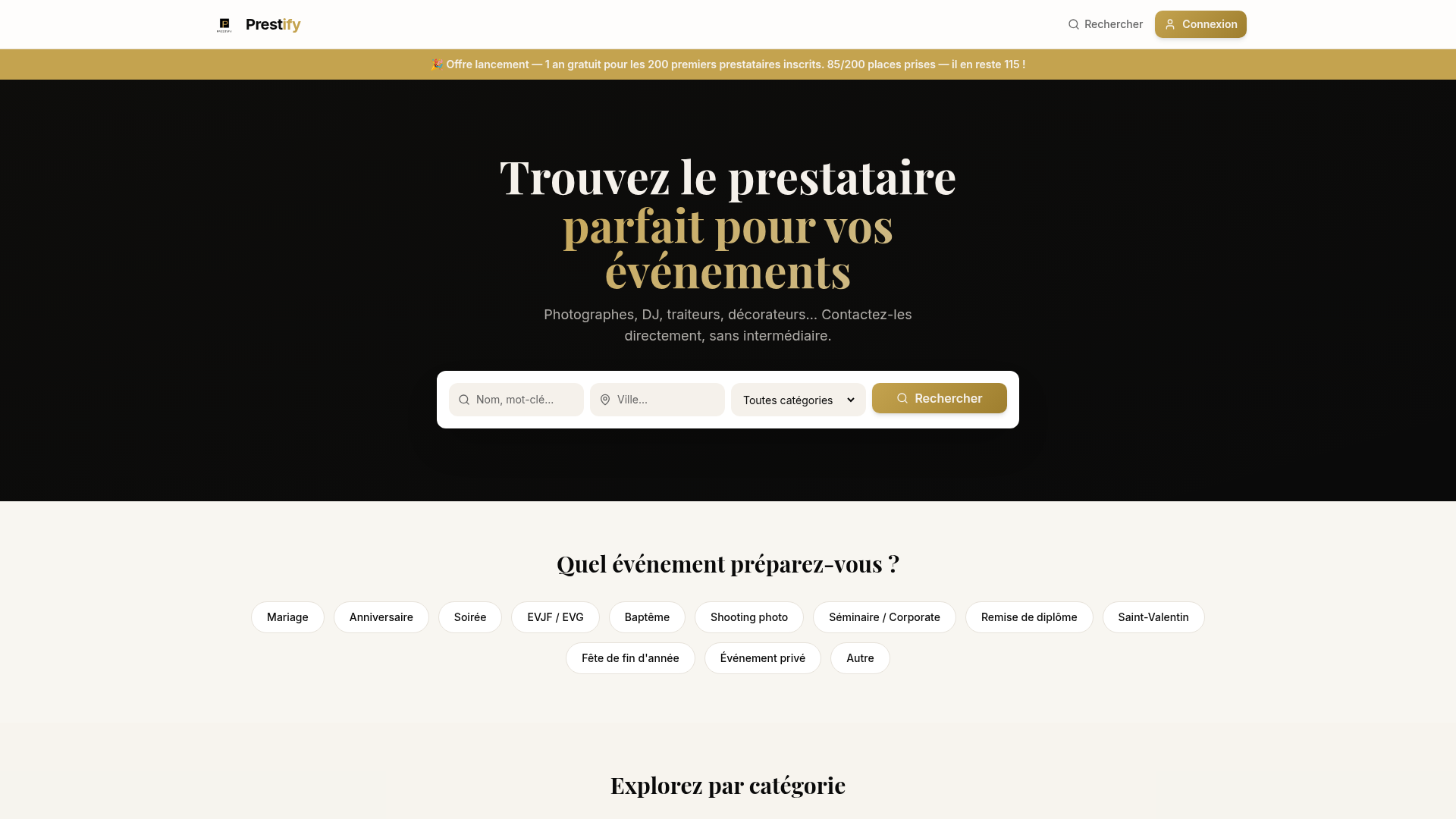 Aperçu du site Prestify